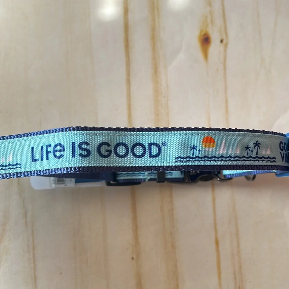 Life is Good Beach Canvas Dog Collar- Beach Blue